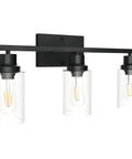 Matte Black 3 Light Vanity Light Fixtures With Clear Glass Shade, industrial style bathroom lighting, wall mount sconce, bulbs not included