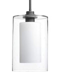 Double Glass Pendant Light With Oversized Seeded Glass And Inner Etched White Shade One Light Polished Chrome Finish