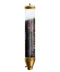 Kickass Wall Mount Coffee Bean Dispenser 10 Liter Clear Acrylic Canister with Airtight Gold Aluminum Lid holding roasted beans.