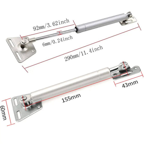 100N Gas Spring Cabinet Lift Support 10 Inch Hinged Door Prop Heavy Duty Stainless Steel Set Of 2 showing dimensions and structure