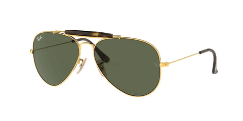 Unisex Outdoorsman II Aviator Sunglasses With Gold Frame And G Fifteen Green Lenses 62 Millimeter Size For Classic Pilot Style