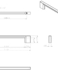 Technical drawing of Sutton Satin Bronze Cabinet Pull 160 Millimeter Center To Center Soft Contoured Square Bar Handle dimensions