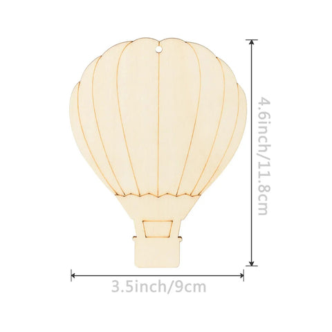 Unfinished Wooden Hot Air Balloon Cutouts With Twine, 20 Pieces, DIY Blank Ornaments showing 4.6x3.5 inches size detail