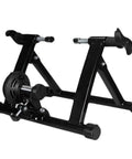 Indoor Bike Trainer Stand For 20 To 22 Inch Wheel Size Mountain And Road Bikes, black metal frame, adjustable height, side view