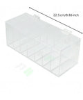 Slick Acrylic Label Organizer With Split Dividers, clear hinged dispenser box 22.5 cm for packing stations and clean desks.