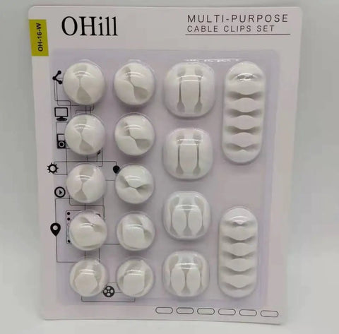 16 Pack White Self Adhesive Cable Clips For Desk And Nightstand Cable Management on product packaging