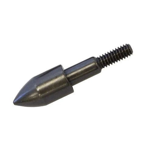 Close-up of a single Field Point Archery 5 By 16 Inch 100 Grain Durable Steel Practice Tip with threaded screw for target practice.