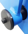 Close-up view of WYDDDARY Manual Pipe Bender Machine with round die, featuring a blue finish for DIY metalwork.
