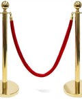 Three Foot Gold Stanchion Posts With Red Velvet Rope For Crowd Control, Two Stanchions And One Connecting Rope, Weighted Rubber Bases