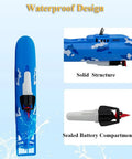 Electric Submarine Bath Toy For Kids showing waterproof design, solid structure, and sealed battery compartment.
