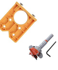 Heavy Duty 35mm Hinge Hole Locator Template Adjustable For Forstner Bits with orange ABS guide and hex wrench.