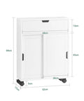 Slim Toilet Storage Cart With Wheels For Narrow Spaces 3 Tier Organizer for tight bathrooms, white finish dimensions shown