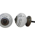 One Hundred Piece Set Of Premium Ceramic Striped White Drawer Knobs Featuring Slick Artisan Lines. Close-up of 1.5-inch ceramic knob with black accents.