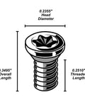 Heavy Duty Built Tough Top Shelf Black Oxide Star Drive Weaver Oval Head Gun Screws 10 Pack 8-40 X 1/4 Inch Full Thread T-15 Torx Fasteners Quick Install showing dimensions.