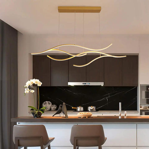 LED Wave Shaped Chandelier Pendant Light 120CM Long Modern Island Dining Room Fixture With Creative Branch Design over a kitchen island