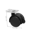 Solid Build Four Piece Black Swivel Furniture Casters With Secure Brakes And Flat Plate Base, side view of a single caster wheel.