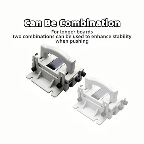 Heavy Duty Adjustable Three Way Force Push Block For Table Saws Jointers Stationary Power Tools Featuring Rugged Comfort Grip, showcasing two blocks for stability.