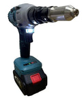 Heavy Duty 21 Volt Brushless Cordless Electric Rivet Gun With Easy Push Trigger Action and Full Shop Ready Kit front view with battery