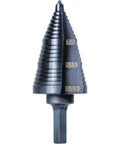 Ultimate Step Drill Bit Set For 7/8 To 1-3/8 Inch Holes With Double Fluted Design, Easy Read Step Markings, 3/8 Inch Hex Shank, Aluminum Titanium Nitride Coating For Longer Life, Size 15 Klein Tools showing close-up of step markings.