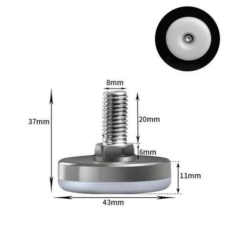 Heavy Duty Adjustable Furniture Leveling Feet Set With Stainless Steel Nylon Base Easy Height Adjustment Multi Size M6 M8 M10 Threaded Feet 15 To 40mm Length 8 12 16 20 Pcs Great For Tables Cabinets Sofas And Home Office 8mm thread, 43mm base