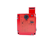 Rock Solid Industrial Safety Door Switch With Solenoid Guard Lock And Hardcore Interlock System Built For Heavy Use, red metal body with unlock feature.