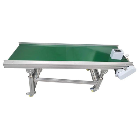 Heavy Duty 110V PVC Belt Conveyor On Wheels With Double Baffle, 70.9 Inch Long And 19.7 Inch Wide Flat Belt System, Anti Static, Adjustable