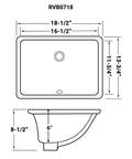 Dimensions diagram of the Undermount White Rectangular Porcelain Ceramic Bathroom Sink With Overflow For Small Vanities 16 By 11.75 Inch Solid Build Durable Bath Sink For Vanity Upgrade Easy Install And Rear Drain Space Saving Design.