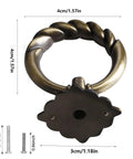 Retro Bronze Drop Ring Cabinet Pulls 12 Pack With Screws, Alloy Wardrobe Furniture Handles, close-up view with dimensions visible.
