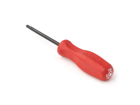 T30 Torx Hard Handle Screwdriver With Black Oxide Blade DST11300 showcasing red glass-reinforced nylon handle, Made In USA