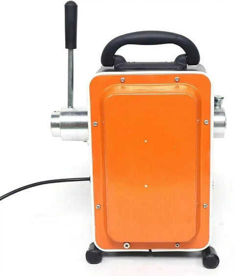 Heavy Duty 1000W Cordless Drain Pipe Cleaner front view with orange design for clearing grease and hair blockages in pipes.