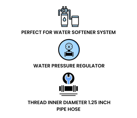 Diagram showing water softener system, pressure regulator, and pipe hose description for brass NPT hex nipple male pipe adapter 1 inch by 1 inch.