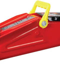 Heavy Duty Hydraulic Floor Jack 2 Ton Trolley Jack With 4000 Lb Capacity, Safety Overload System, Built To Last Durable Steel Construction, Red Finish For Home Garage Or Auto Shop Use, side view.
