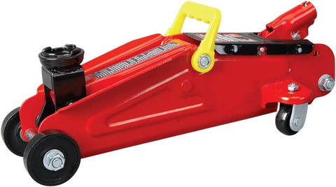 Heavy Duty Hydraulic Floor Jack 2 Ton Trolley Jack With 4000 Lb Capacity, Safety Overload System, Built To Last Durable Steel Construction, Red Finish For Home Garage Or Auto Shop Use, side view.