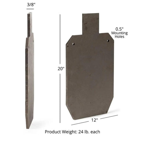 Two Pack AR500 Steel Silhouette Targets For Precision Target Shooting, 20 Inch By 12 Inch Laser Cut Raw Steel Practice Plates