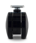 3 Inch Black Swivel Twin Wheel Furniture Casters With Non Hooded Design And Square Top Plate side view showcasing wheels