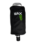 Wiffle Ball Collector With 180 Ball Capacity, aluminum handle, retractable shaft, black cover, shown vertically.