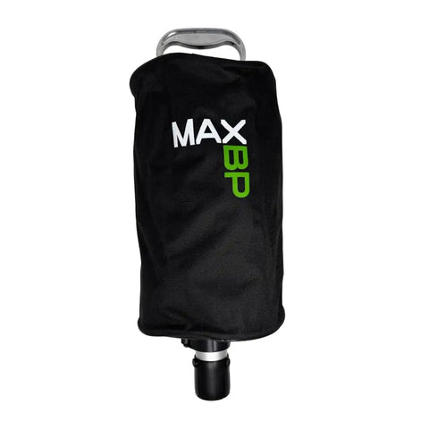 Wiffle Ball Collector With 180 Ball Capacity, aluminum handle, retractable shaft, black cover, shown vertically.