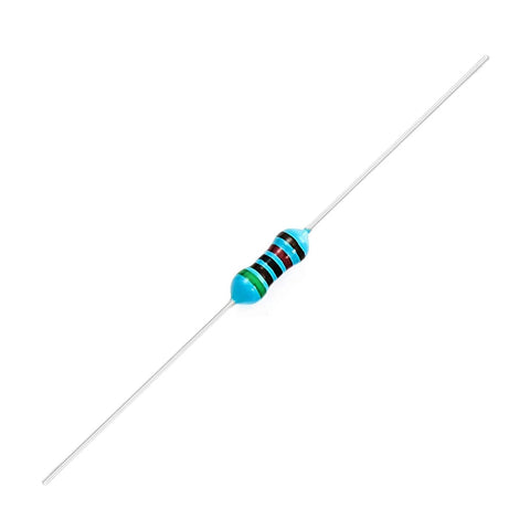 Blue 51kΩ metal-film through-hole axial resistor, diagonal side view.