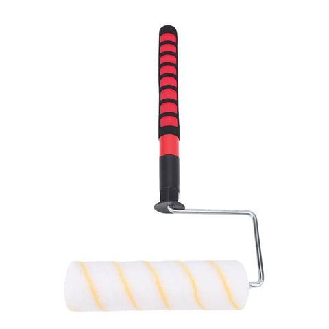 Premium 9 Inch Paint Roller Kit With Flex Telescoping Pole For Walls And Ceilings featuring a red and black handle.