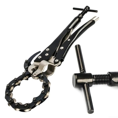 Heavy Duty Tailpipe Cutter Chain Plier For Exhaust Systems Carbon Steel Pipe Cutter For 19mm To 83mm Pipes Flexible 345mm Chain Lets You Slice In Tight Spaces Professional Grade Tool For Cars Trucks And Workshops, side view
