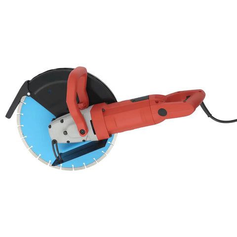 Badass 3000W 14 Inch Electric Concrete Saw With Built In Water Pump For Wet And Dry Cuts On Brick Stone Marble Wood Steel Rock Solid Heavy Duty Pro Grade Industrial Cutting Machine, top view.