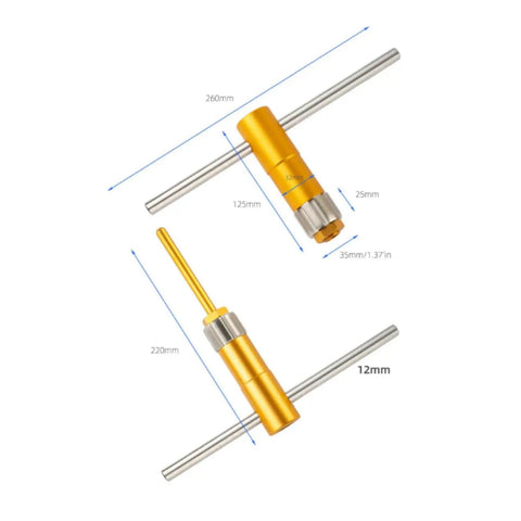 Pro Grade Bottom Bracket Thread Repair Tool And Thread Chaser For BC1.37x24T Bikes, gold metal, 260mm with 12mm rod