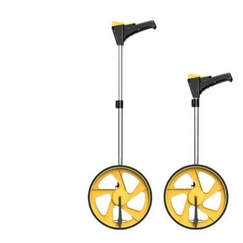 No Sweat Two Pack Foldable Digital Measuring Wheels With Remote Display, featuring rugged telescopic poles and large wheels.