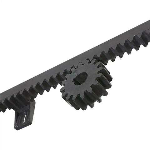 Workhorse Grade Fiber Glass Reinforced Nylon Gear Rack Set Of Two With Solid Steel Insert Tube Three Point Three Foot Heavy Duty Sliding Tracks Built Tough Forever with gear and track details.