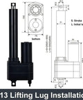 Heavy Duty 12V Electric Linear Actuator Built Like A Tank With Durable Stainless Pipe And IP65 Waterproof Seals To Crush Rock Solid Push Pull Jobs Without Breaking A Sweat On Any Rig, showing detailed dimensions.