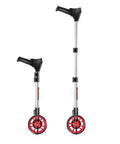 Straight Shooter Hand Pushed Measuring Wheel And Portable Telescoping Distance Tracker With Hd Lcd Screen, compact design with red wheels.