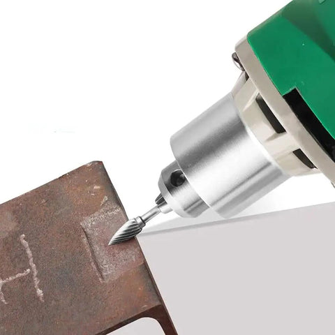 Beefy 480W Rotary Tool Kit With Six Speed Settings Up To 32000 RPM shown carving metal with precise die grinder attachment