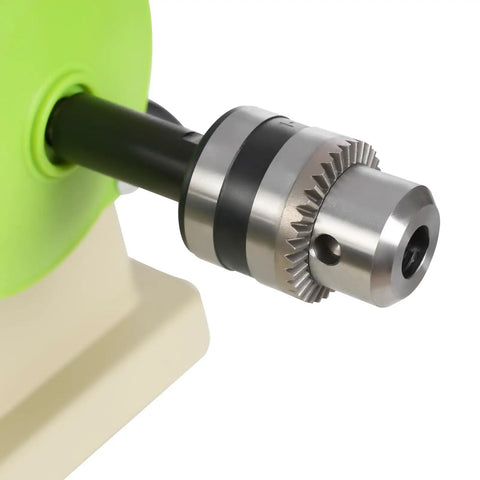 Close-up of Powerful 1380W Lapidary Saw With Adjustable Speed, focusing on the metal cutting gear, ideal for woodworking and hobbies.