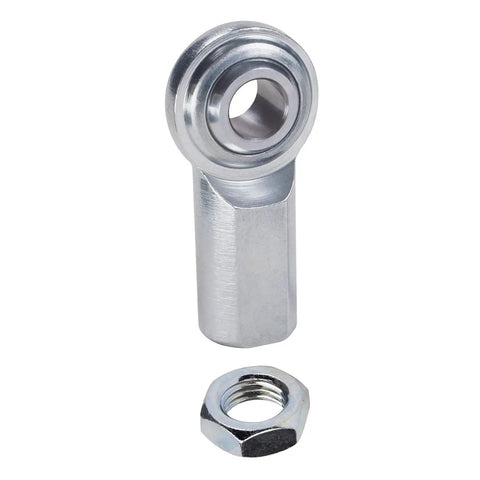 Straight Bolt On Pair Of 3/8X3/8-24 Right Hand Female Economy Rod End Bearings With Heavy Duty Zinc Plated Steel Jam Nuts, showing one rod end and jam nut.