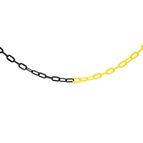 Hardcore 6 Pack Safety Bollards With Fillable Base And Interlocking Chains High Visibility black and yellow linking chain.